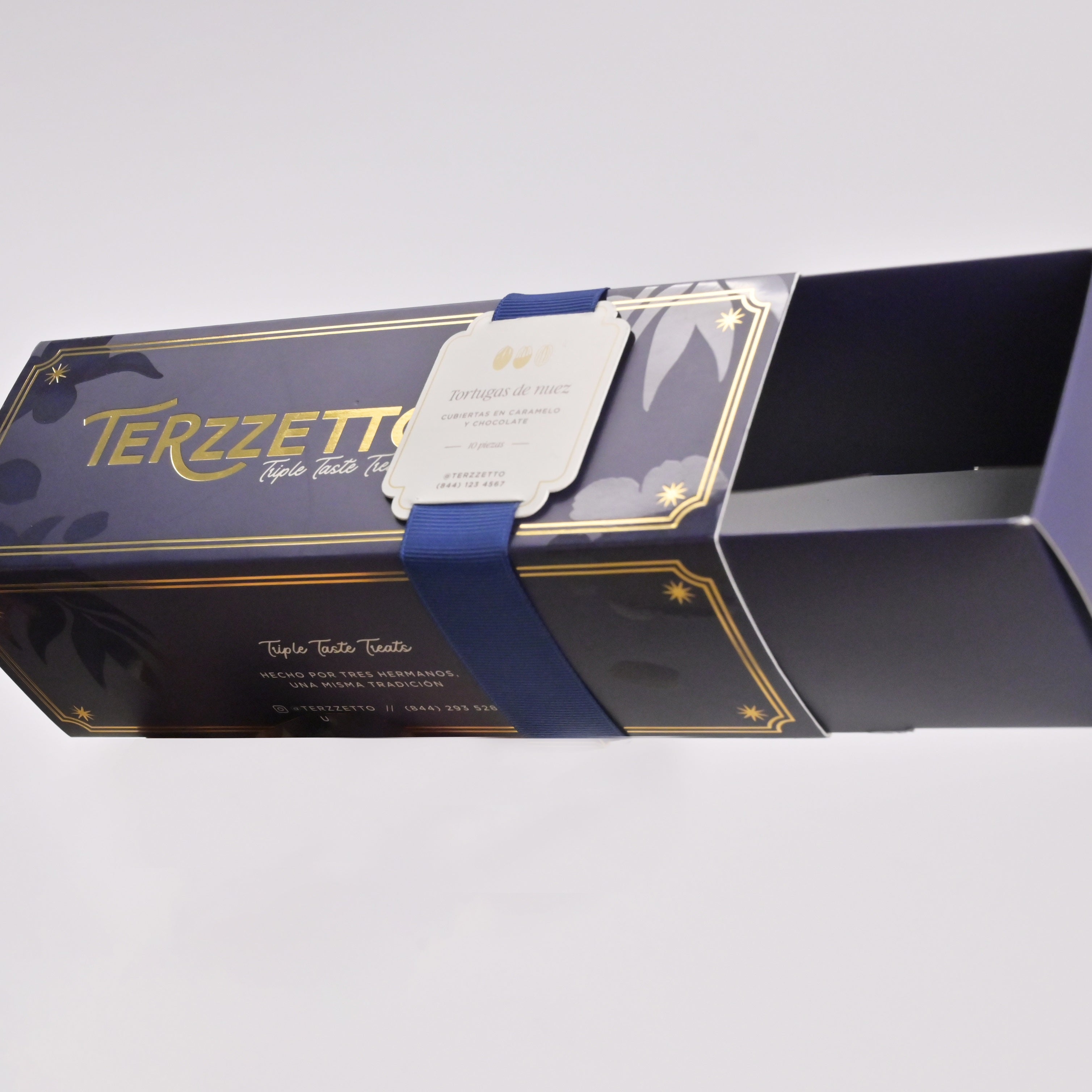 Premium drawer box packaging close-up detail shot custom branding