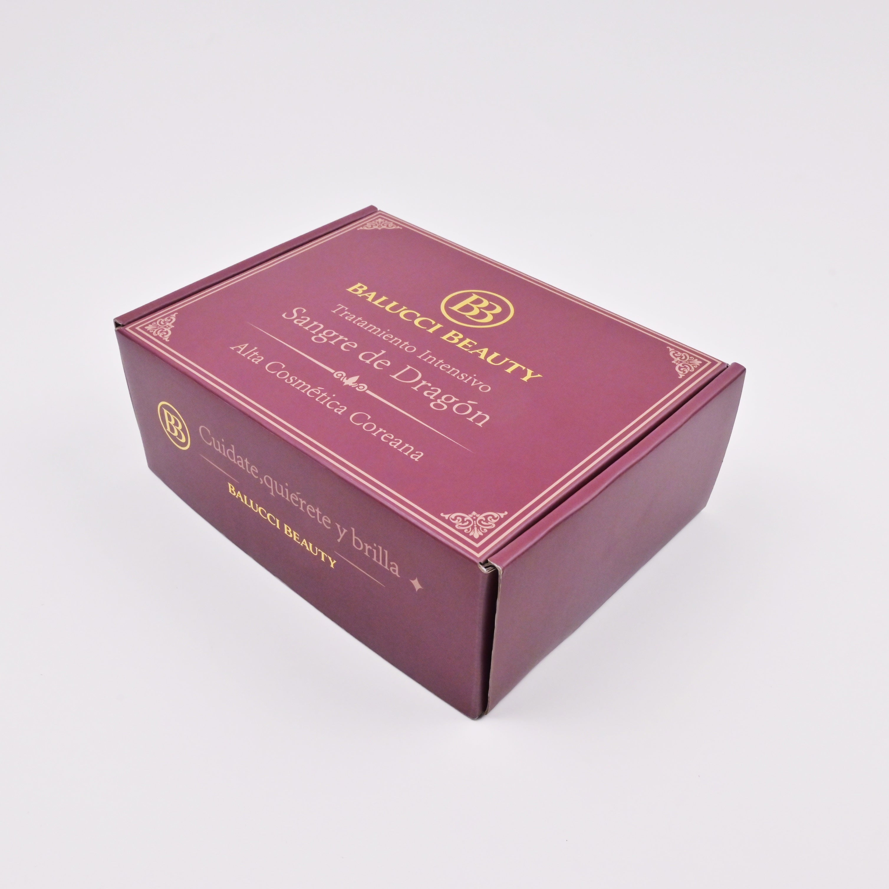 Luxury burgundy mailer box with gold foil stamping premium cosmetics packaging