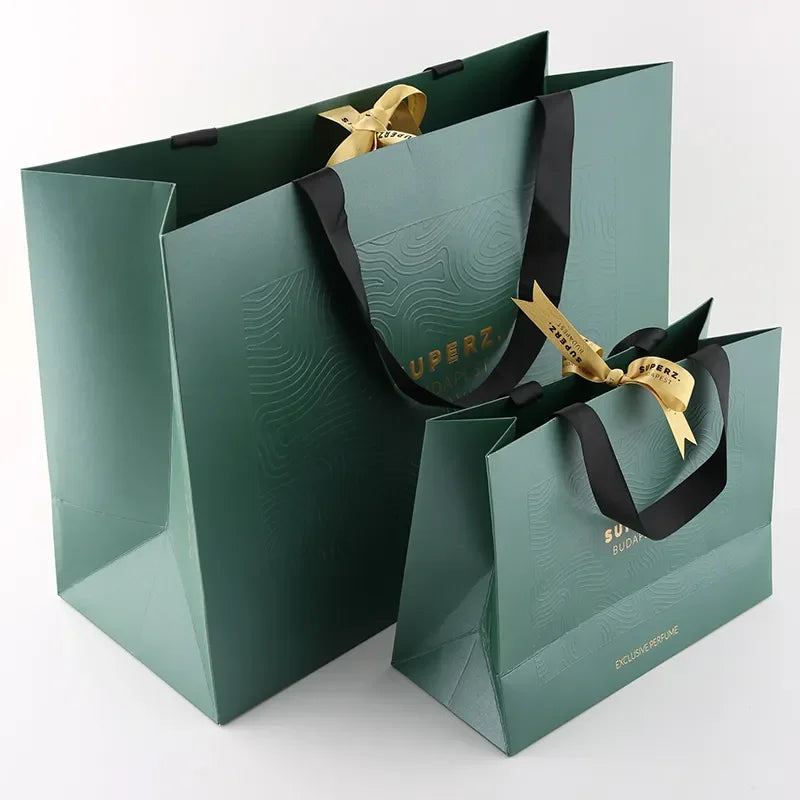 Close-up detail of Ribbon Handles Premium Gift Bag with custom logo printing