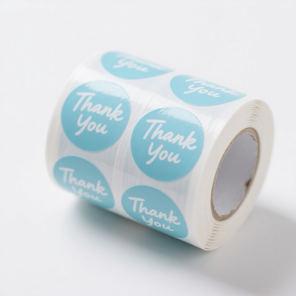 Close-up detail of Thank You Print Packaging Seal Sticker with custom logo printing