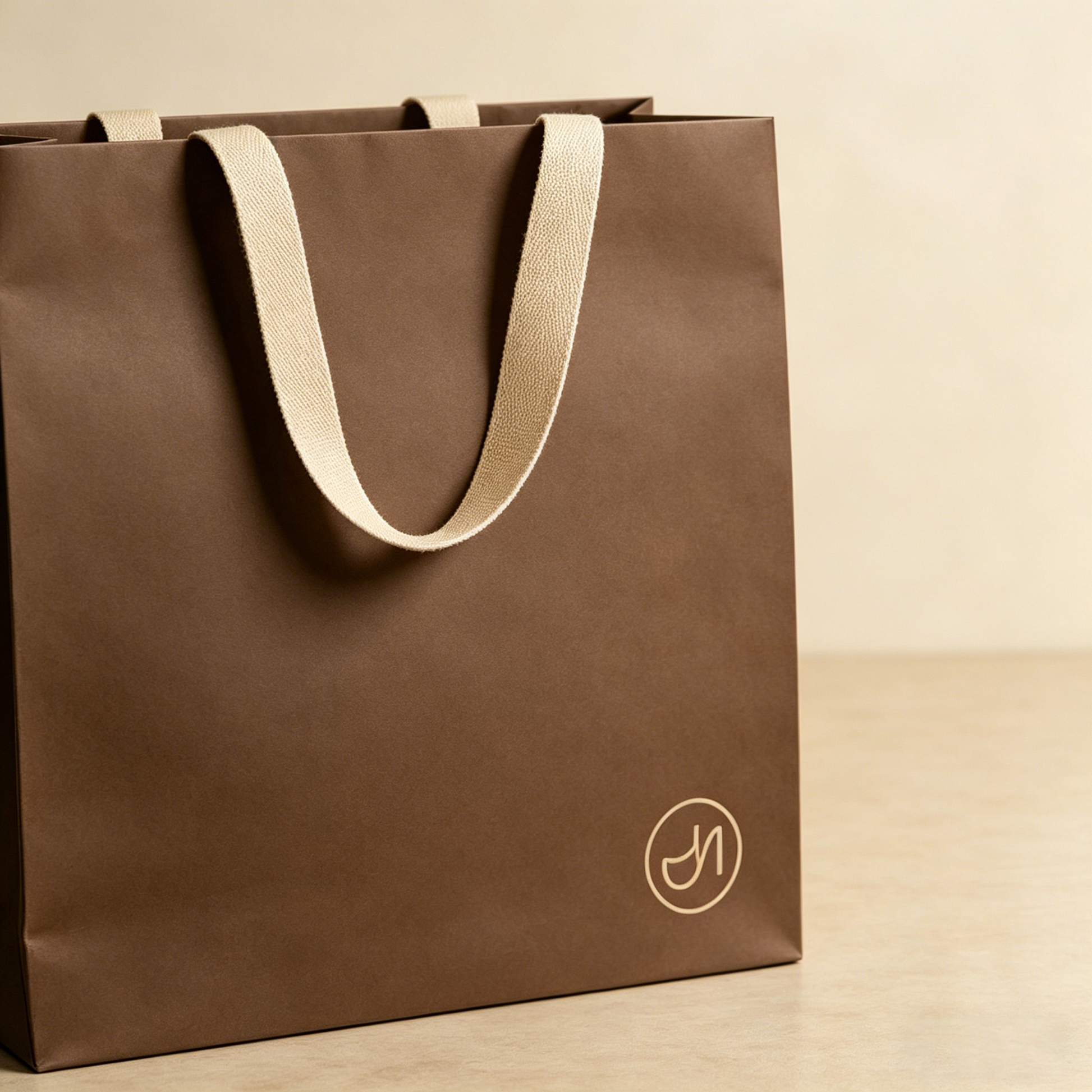 Close-up detail of Silk Ribbon Boutique Shopping Bag with custom logo printing
