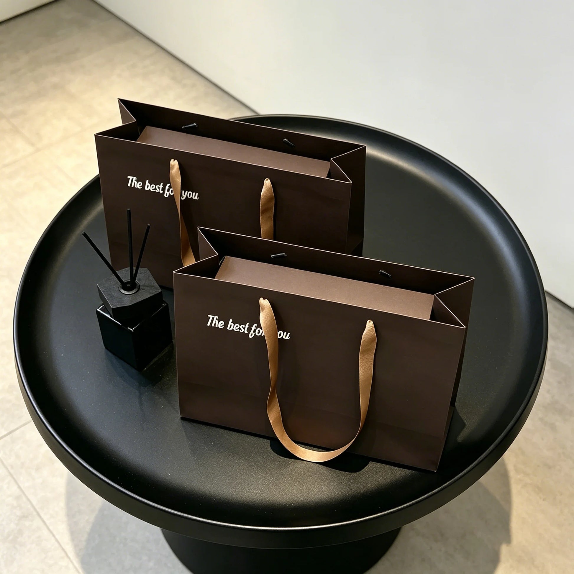 Close-up detail of Satin Ribbon High-end Gift Bag with custom logo printing
