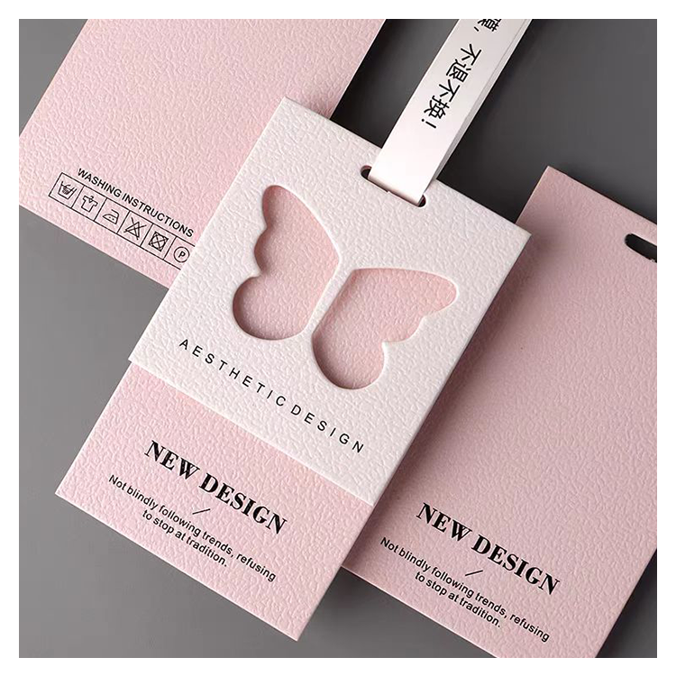 Close-up detail of Heart-Shape Cutout Fashion Accessory Tag with custom logo printing