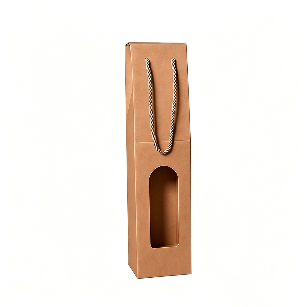 Sustainable Kraft Paper Wine Carrier with Windows