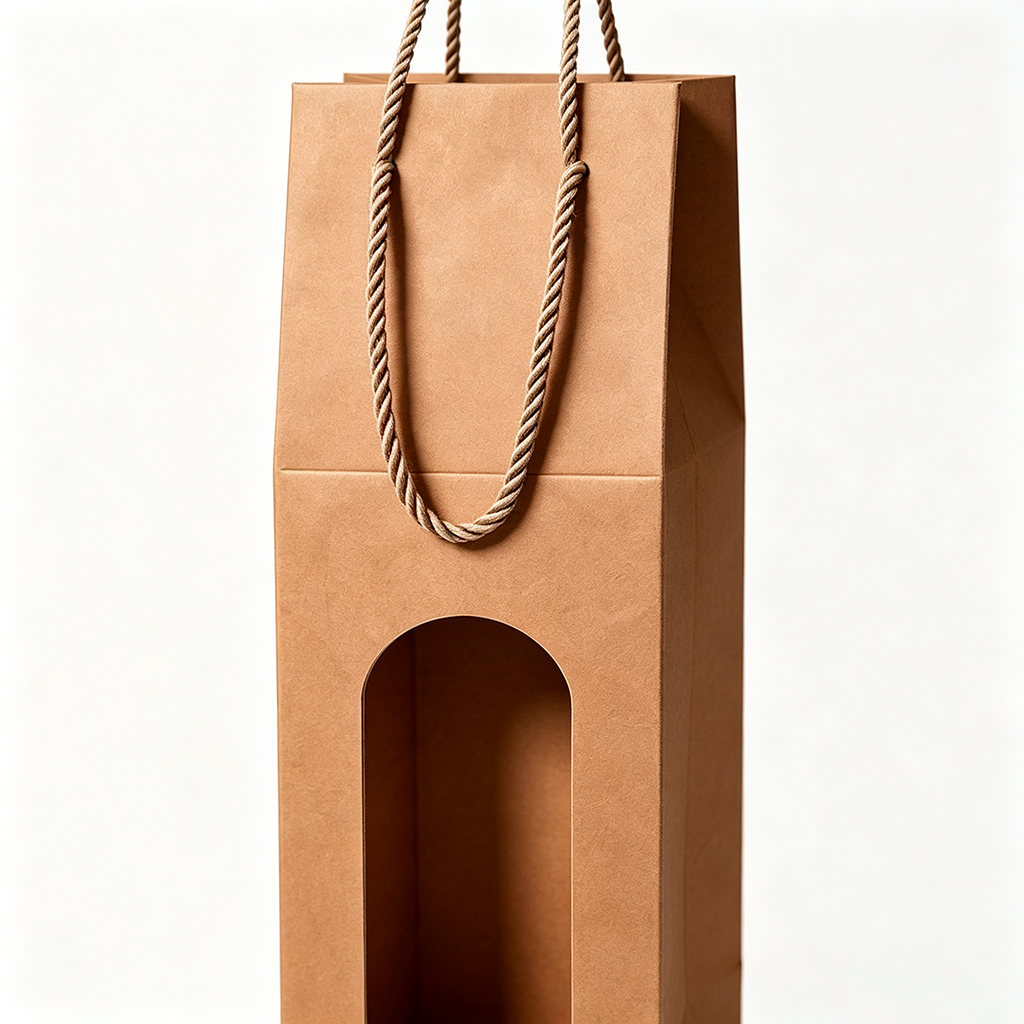 Sustainable Kraft Paper Wine Carrier with Windows